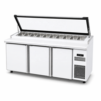 Table de préparation pour pizza avec réfrigérateur, conforme aux normes CE, pour une utilisation professionnelle en cuisine commerciale et pour les pizzerias à fort volume de production