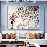 Peinture sur toile Feuilles de papillon Fille avec arbre Affiches et impressions Art mural moderne Tableaux pour salon Décoration intérieure