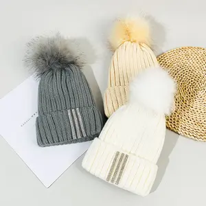 Tùy Chỉnh Quá Khổ Knit Beanie Vá Hat Số Lượng Lớn Lông Cừu Lót Lớn Rhinestone Beanies Unisex Chất Lượng Cao Phụ Nữ Crochet Mũ Thể Thao