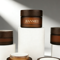 Bocaux en verre ambré givré 250 ml 200 ml 150 ml 100 ml 50 ml 30 ml 15 ml Pot en verre pour crème pour le visage avec couvercle en bois pour pot cosmétique