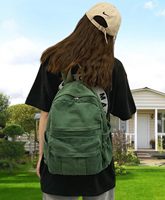 Sac à dos pour femme en toile verte à motif uni, esthétique rétro, pour lycéennes/étudiantes, sac à dos de voyage pour ordinateur portable