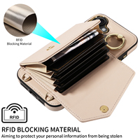 Étui de téléphone portable à bandoulière accordéon pour iPhone 16 Plus, portefeuille 7 cartes, blocage RFID, support anneau antichoc, protection 360°
