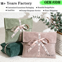 Pochette cadeau en velours rose avec logo imprimé personnalisé et nœud en satin, pour emballage de lunettes de soleil, sous-vêtements, foulards, perruques, vente en gros