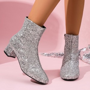 Bottines à paillettes tendance pour femmes grandes tailles, automne-hiver, nouvelles bottines Martin à talon épais, bottines courtes - Product Image 3
