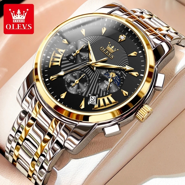 OLEVS 2892 Fashion Man Wristwatches Black Gold Business Hand Watch Reloj Chronograph Luxury Men's Quartz Wrist Watches for Men