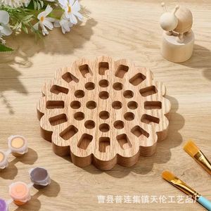 Cross-border wooden crayon holder, round pencil stand, <b>drawing</b> storage base, <b>office</b> desk, art makeup brush display rack - Product Image 2