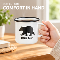 Ensemble de 3 tasses à café en émail Famille d'ours, assorties parent-enfant, en métal avec bord noir, pour cadeaux de famille de fêtes, vente en gros