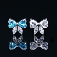 Labret en titane ASTM F136 à filetage interne et à fixation par bouton-poussoir, sans filetage, avec zircone incrustée, motifs cœur, marquise, papillon, dos plat