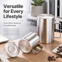 Mug à café isotherme en acier inoxydable 316 à double paroi avec couvercle et poignée, tasse isolée avec échelle graduée intérieure pour boissons chaudes et jus, idéal pour la maison et le bureau
