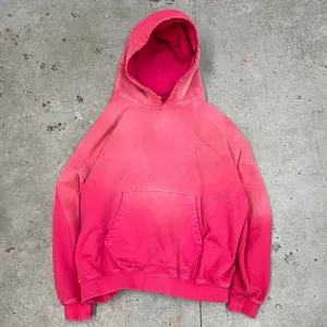 Toptan yüksek kalite boş ağır 500gsm vintage sıkıntılı fransız terry boy erkekler kırpılmış asit yıkama hoodie