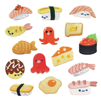 Patchs personnalisés japonais pour sushis, badges brodés mignons sur le thème de la nourriture, appliques saumon tempura, pieuvre kawaii à thermocoller pour la décoration de vêtements d'enfants