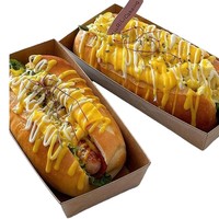 Boîte à emporter rectangulaire jetable en papier kraft avec compartiment transparent pour hot-dogs et fromage, style américain, avec revêtement UV