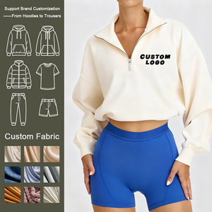 Felpa oversize con stampa <span class=keywords><strong>Streetwear</strong></span> in cotone pesante e mezza Zip da <span class=keywords><strong>donna</strong></span> per Fitness - Product Image 1