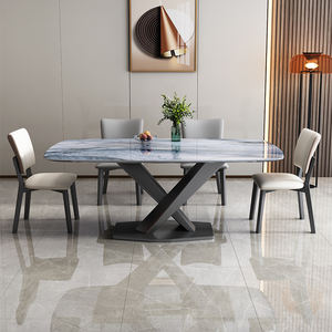 Tavolo da Pranzo in Marmo Set Acciaio Inox Semplice Moderno <span class=keywords><strong>Arredamento</strong></span> Casa Minimalista Salvaspazio Metallo Dorato Stabile - Product Image 6