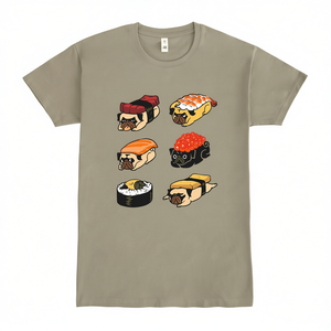 T-shirt Pug Sushi unisex per adulti, taglia media, con grafica divertente e design animale - Product Image 2
