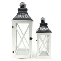 Custom Decorative White Wooden Glass Metal Moroccan Lantern Candlestick