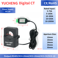 Transformador de Corriente CA Monofásico de Núcleo Dividido Digital de Clase 0.5 RS485 Modbus RTU 4-20mA 10A-2000A DC12V Directo para PLC SCADA HMI