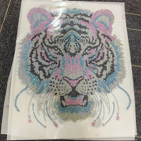 Patch thermocollant DIY pour T-shirt, motif visage d'animal personnalisé, strass tigre bling-bling