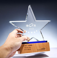 Trofeo de Cristal Personalizado con Forma de Estrella para Empleados, con Base de Madera, para Recuerdos de Empresa, Trofeos, Medallas y Placas