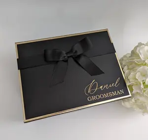 Caja de embalaje de regalo con cinta, impresión personalizada, papel de aluminio negro y dorado, plegable, magnético, vacío, sorpresa