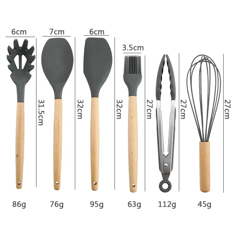 Set di utensili da cucina in Silicone spatola in legno con manico in Silicone set di utensili da cucina