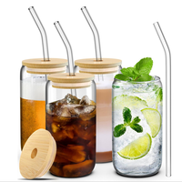 Best-seller canette de bière 16oz 18oz verres à boire boîte en verre borosilicaté avec couvercle en bambou et paille en verre