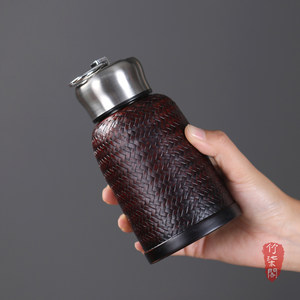 Bamboo Woven Thermos Cup 316 Stainless Steel Vacuum <b>Flask</b> Travel Water <b>Bottle</b> Insulated Portable Round Design - Product Image 4