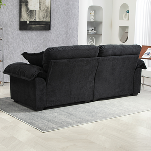 Canapé convertible moderne en chenille de 84 pouces, siège profond, 2 coussins décoratifs, mousse à mémoire de forme, pour salon, appartement, bureau, salle de séjour - Noir - Product Image 2