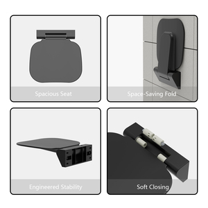 Sedile <span class=keywords><strong>Doccia</strong></span> Pieghevole <span class=keywords><strong>a</strong></span> Parete, Design Moderno Compatto, Soluzione Salvaspazio, Alta Capacità di Carico per Bagno - Product Image 2
