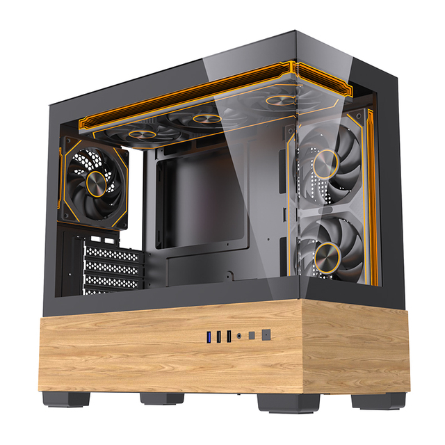 Lovingcool Full Tower Gaming PC Case Black Wooden Base with Side Panel Window for ATX/m-ATX/ITX Gamers Ready Stock
