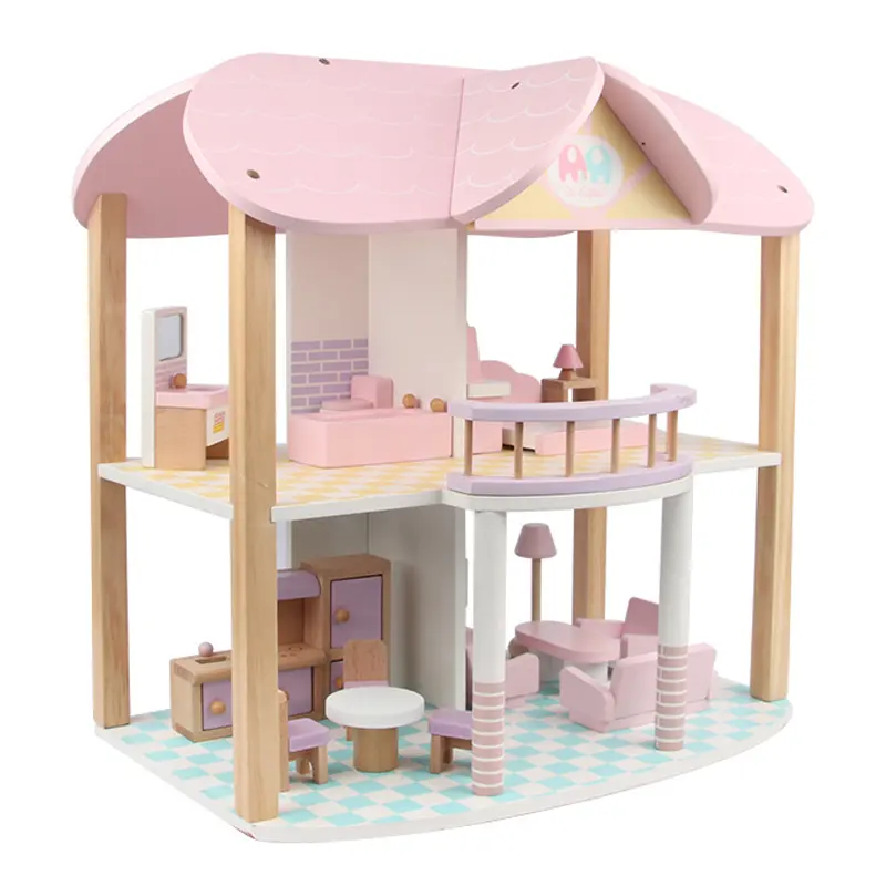 China Supplier New brand wooden doll house wooden toys for girl christmas miniature houses doll house