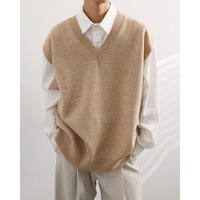 Chaleco de punto con cuello en V estilo universitario japonés para hombre, estilo coreano, a la moda en Instagram, estilo bad-boy, holgado, sin mangas, para otoño