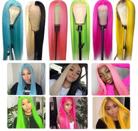 Extensions de cheveux humains ondulés blonds rose vif avec frontal en dentelle 13x4, couleur jaune 15A, ensemble de mèches 100% cheveux vierges Remy
