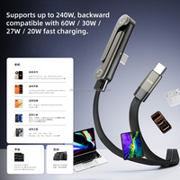 Cable Trenzado de Nailon PD de 240 W y 5 A con Soporte para Teléfono, Transferencia de Datos a 480 Mbps, Cargador Rápido para Portátil, Multiángulo, para iPhone, Jugadores de Videojuegos