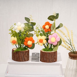 Цветы ручной работы вязанные крючком для натурального дерева, горшки для пней, эстетический Цветочный декор для домашнего офиса, настольная атмосфера, Реалистичная - Product Image 1