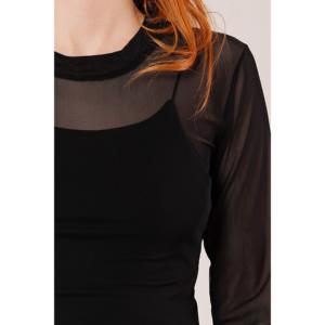 Blusa Básica de Tul Negro Transparente al por Mayor, con Logotipo Bordado, Estampado de Leopardo Disponible en Talla XL para Otoño, de Pana, Seda, Tejido de Punto - Product Image 6