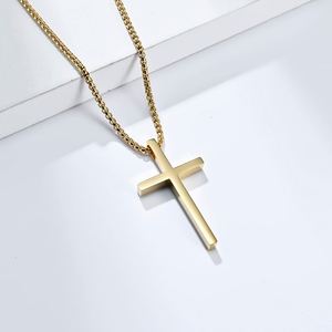 Collier Croix Simple et Tendance en Acier Inoxydable Personnalisable, Plaqué <span class=keywords><strong>Or</strong></span> PVD Argent et Noir, Pendentif Croix - Product Image 2