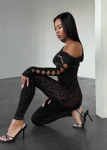 Chic and Bold Womens Leopard Print Jumpsuit With Cut Out Design Asymmetric Style and Sheer Mesh Bodysuit - Product Image 2