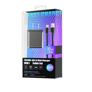 Cargadores de teléfono celular de 5V Salida múltiple Adaptadores de viaje de 20W Cable de cargador rápido y adaptador Cargador de pared QC3.0