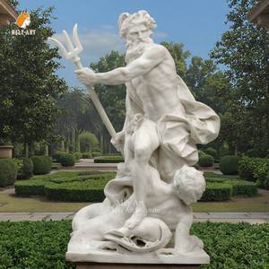 Antico greco figura a grandezza naturale natura marmo Poseidon con la statua del tridente scultura per esterni - Product Image 5