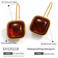 Anting-anting liontin resin persegi modis dari baja anti karat SUMMLY, bergaya artistik retro, warna bumi, dengan pengait bulat persegi.