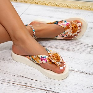 Sandalias de Plataforma con Flores para Mujer, Chanclas de Playa con Decoración Floral Bohemia, Sandalias Casuales de Verano para Vacaciones al Aire Libre - Product Image 4