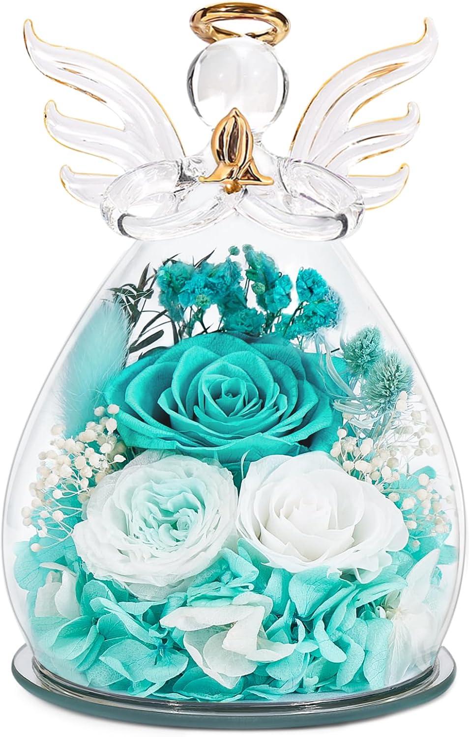 Azul brillante-rosa-austin-bebé aliento-hortensia