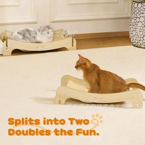 Solid Wood Dual Layer Cat Scratcher <b>Bed</b> With Sisal <b>Pad</b> Durable Cat Furniture For Indoor Cats - Product Image 2