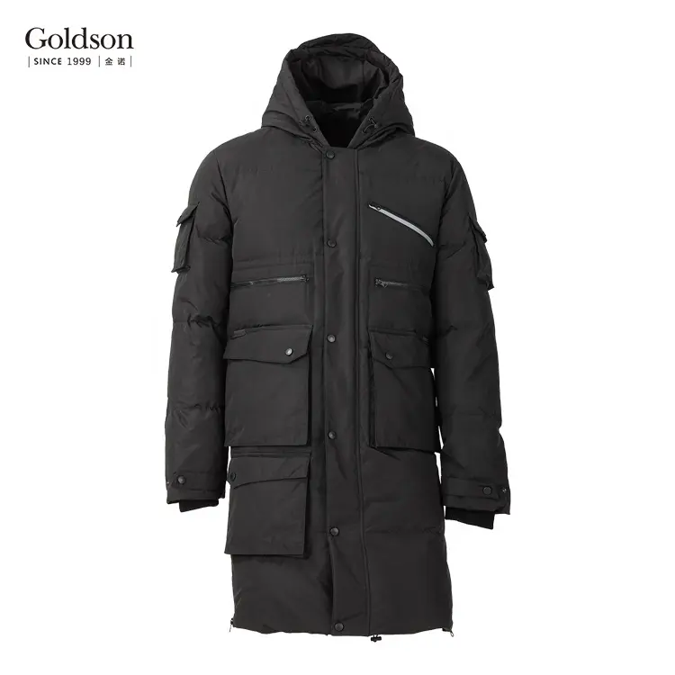 Hood elastic zipper buttons decoration puffer goose Long down jacket for men winter