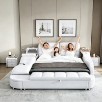 Modernes Multifunktionales PU-Lederbett mit Projektor, Luftlift-Stauraum-Schubladen, Weich Gepolstertes Smart-Bett für Hauptschlafzimmer