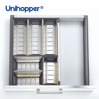 Organisateur de tiroir pour ustensiles de cuisine en acier inoxydable réglable Unihopper avec porte-couteaux, boîte de rangement pour couteaux et fourchettes