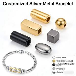 Perles personnalisées avec logo et nom, en acier inoxydable et alliage de zinc, perles dorées pour la fabrication de bijoux, perles entretoises métalliques cubiques pour la création de bracelets DIY - Product Image 1