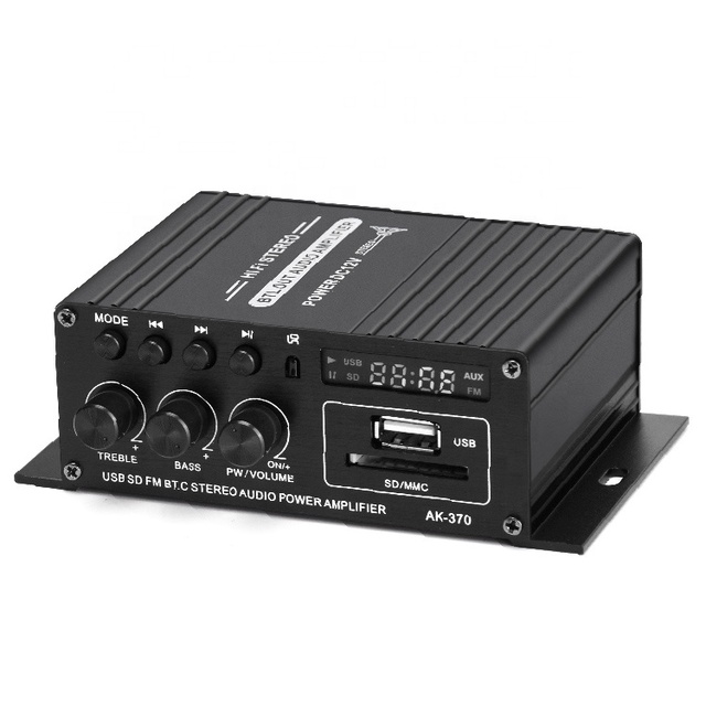 AK370 HI-FI Stereo Audio Power Amplifier Bass & Treble Control Home Audio Player Amp Speaker with Remote Control