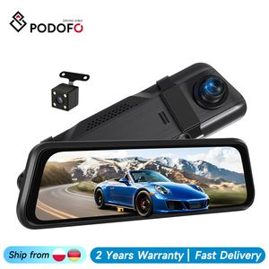 Podofo 9.66'' 1080P Dual Lens IPS Touch Screen DashCam Rearview Mirror Dashcam Loop Recording Night Vision Wholesale - Product Image 1